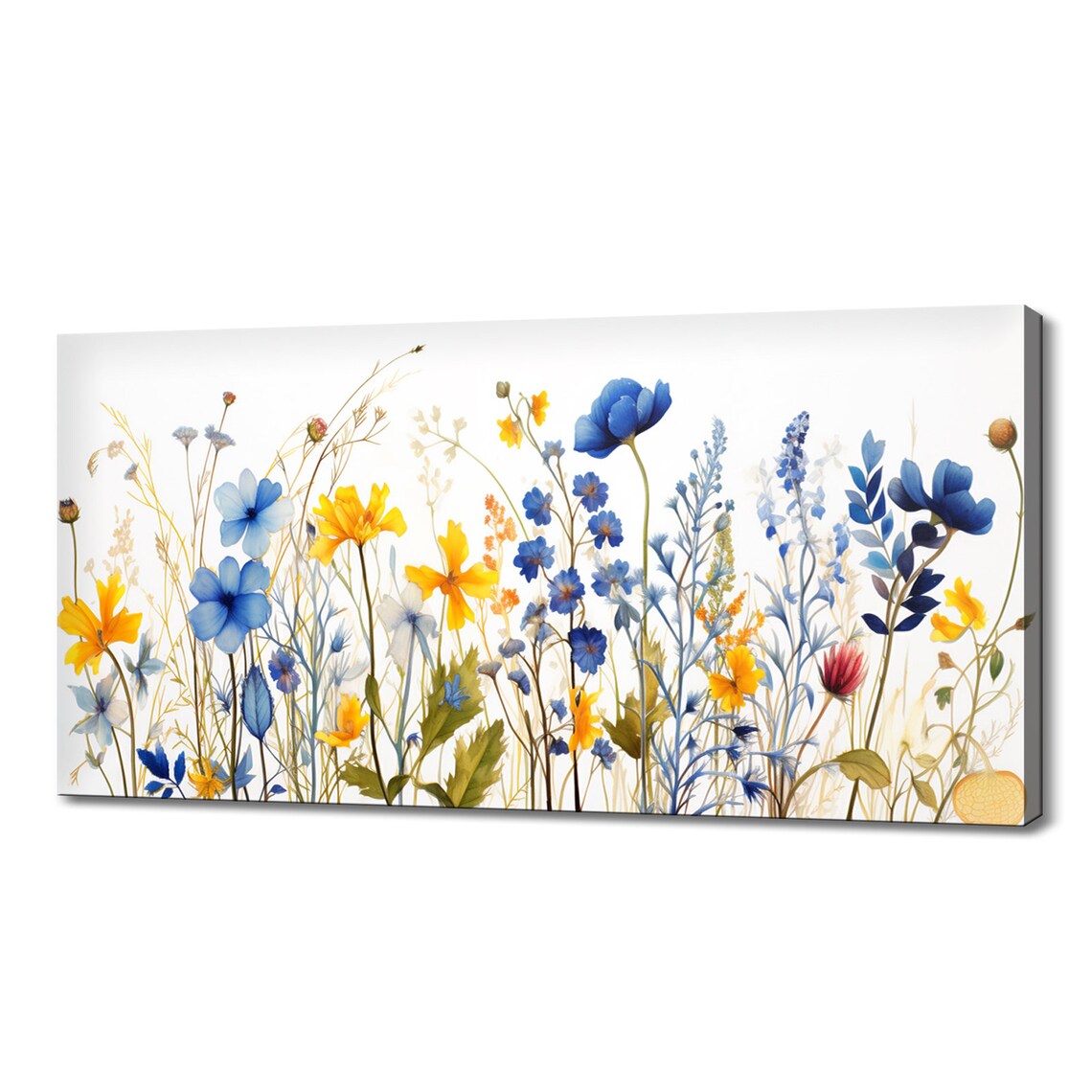 Blue Yellow Wildflowers Meadow Watercolour Floral Art Poster