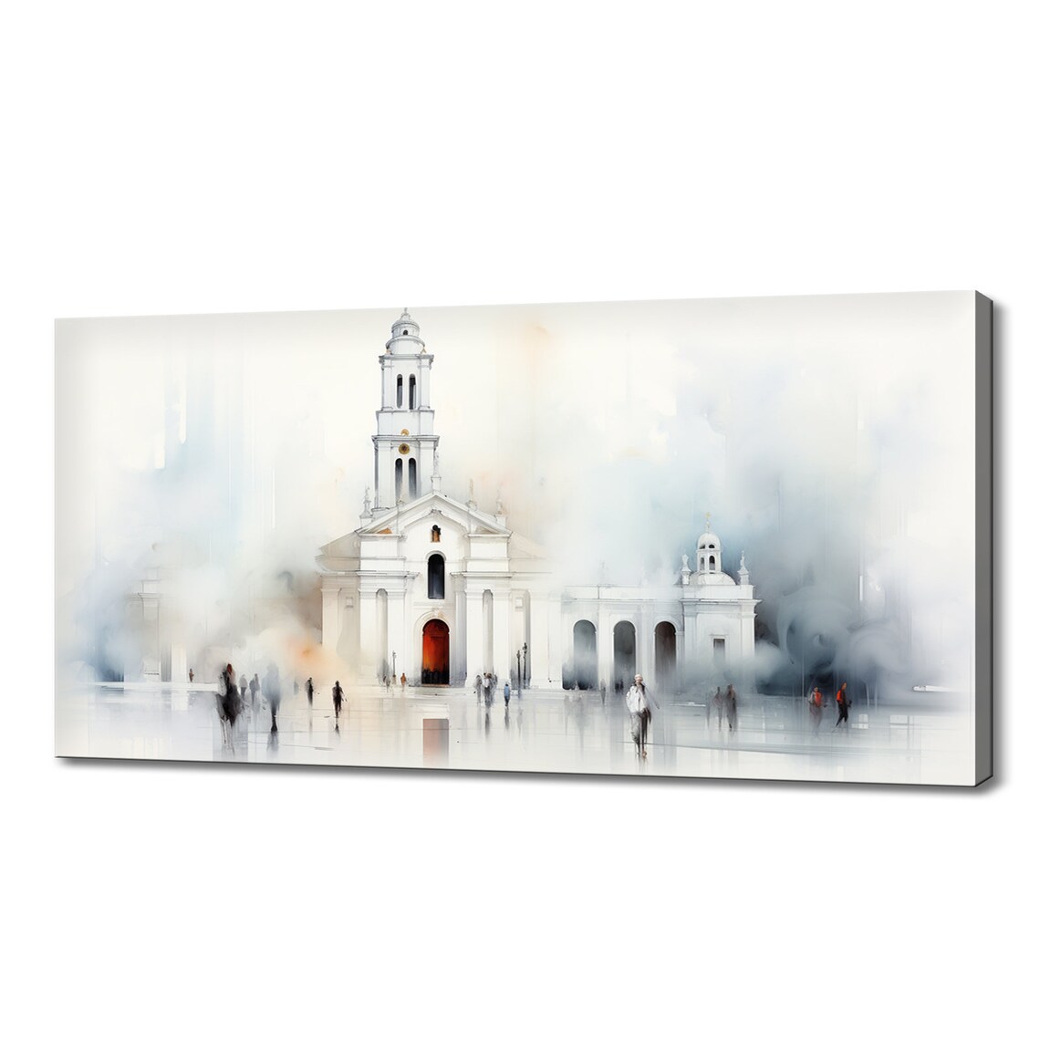 White Cathedral Misty Morning Square Watercolor Serene Art Poster
