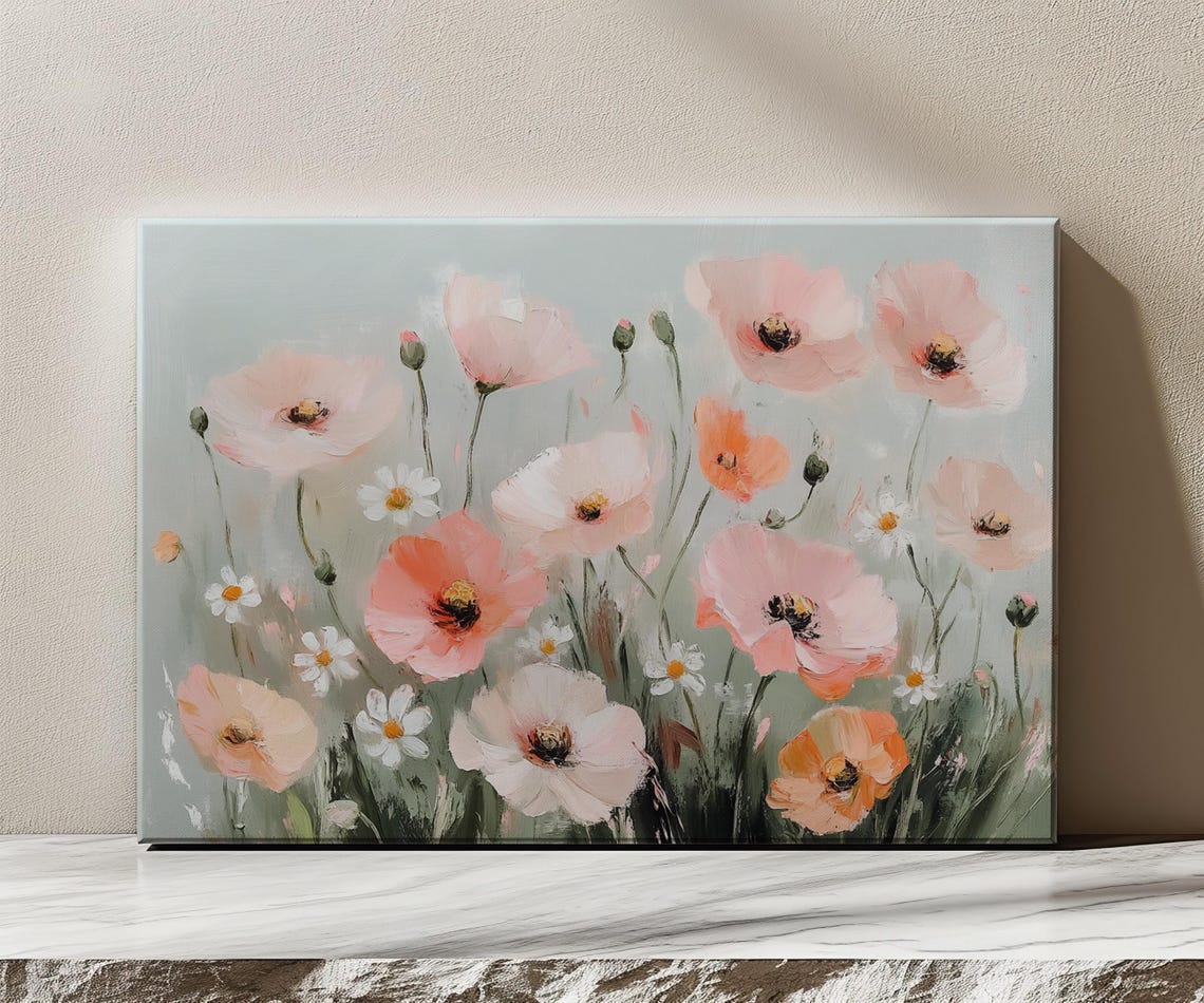 Beautiful Poppies Flowers Field Vintage Painting Print Nature Floral Art Print Living Room Botanical Wall Art Farmhouse Decor Art