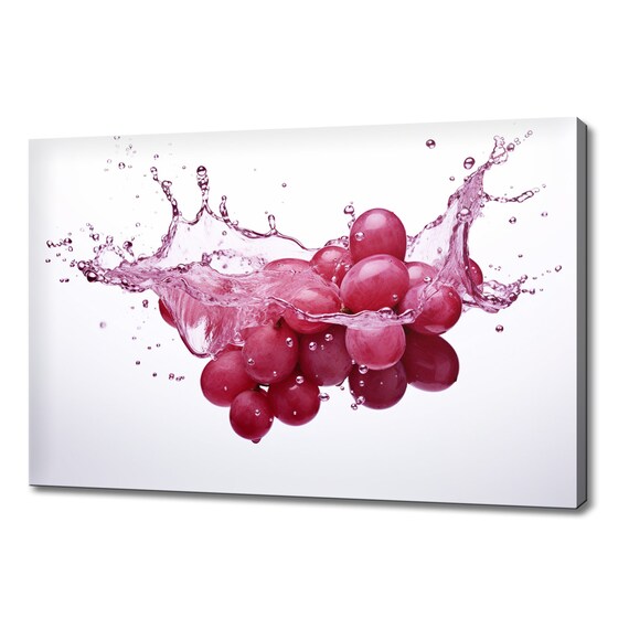 Pink Grapes Fruits Splashing In Water Print Fruits Lover Gift Kitchen Restaurant Wall Art Print Colourful Fruits Wall Decor