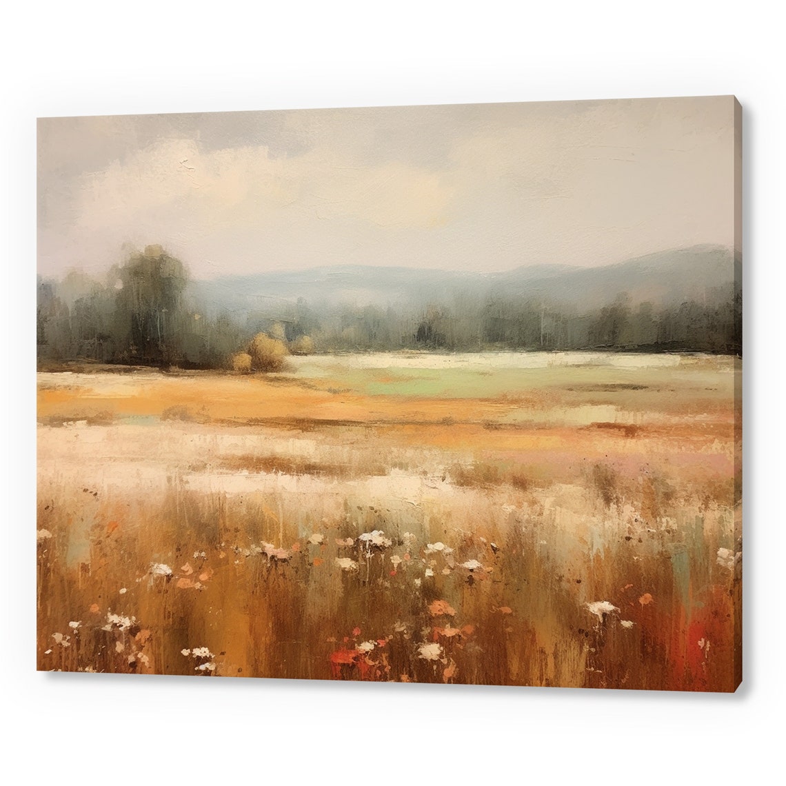 Vintage Country Meadow Field Landscape Antique Countryside Print Moody Painting Print Living Room Wall Art Farmhouse Decor Art