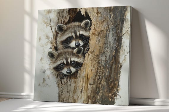 Cute Raccoons Print Adorable Wall Art For Animal Lovers Nursery Decor Wildlife Home Decor Gift Idea