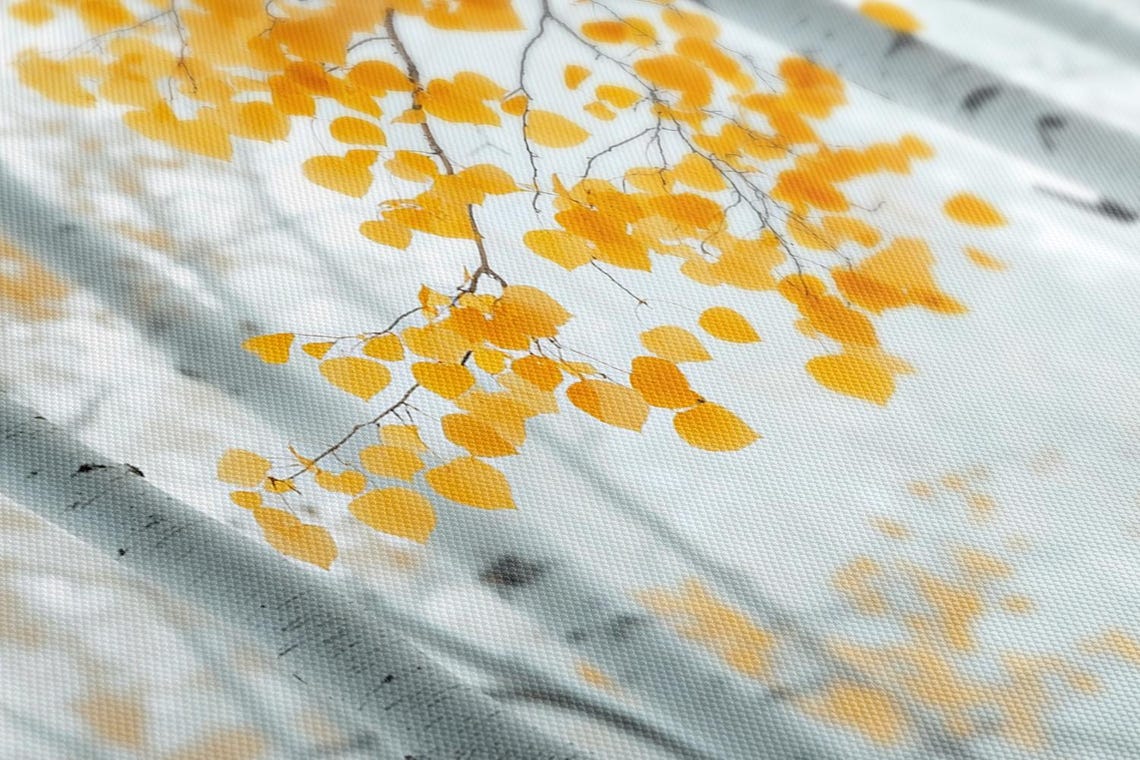 Misty Birch Forest Autumn Golden Leaves Tree Landscape Painting Print - Image 2