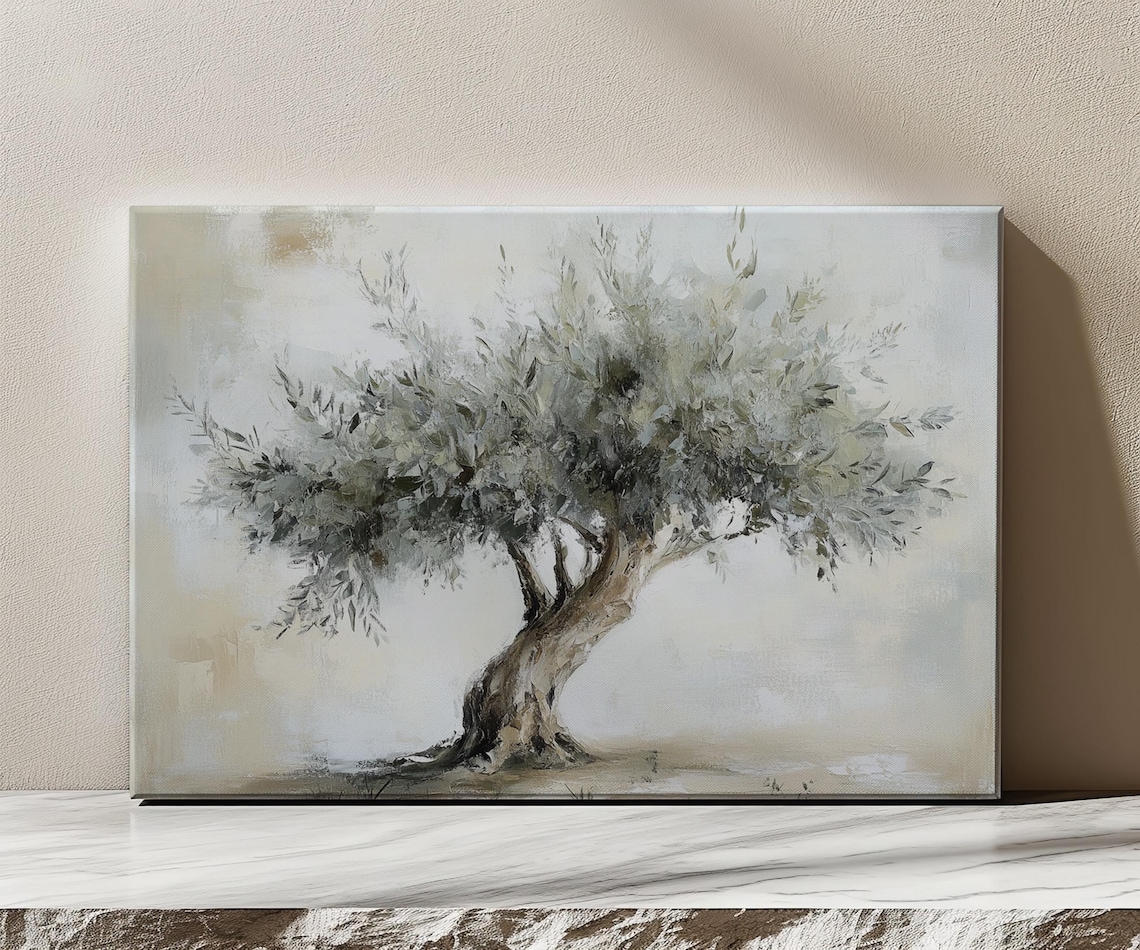 Olive Tree Vintage Oil Painting Art Print, Farmhouse Decor