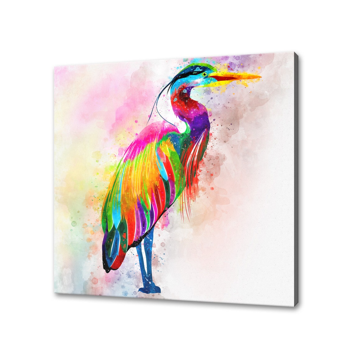 Colorful Great Blue Heron Rainbow Watercolor Bird Artwork Print