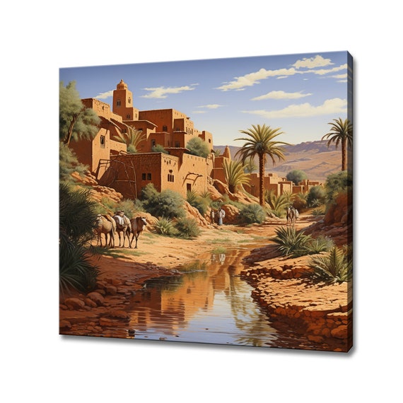 Country Village In Morocco Art Print Moroccan Countryside Wall Hanging Picture Vintage Cottage Print Farmhouse Decor