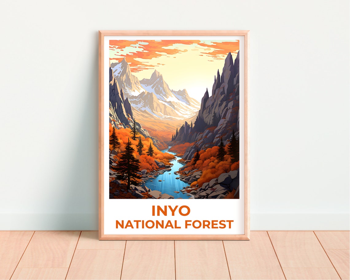 Inyo National Forest Snowy Peak River Autumn Valley View Poster - Image 4