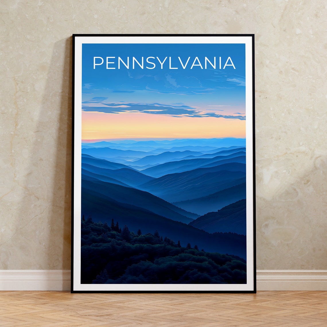 Pennsylvania Allegheny Sunset Layered Blue Mountain Ridges View Poster