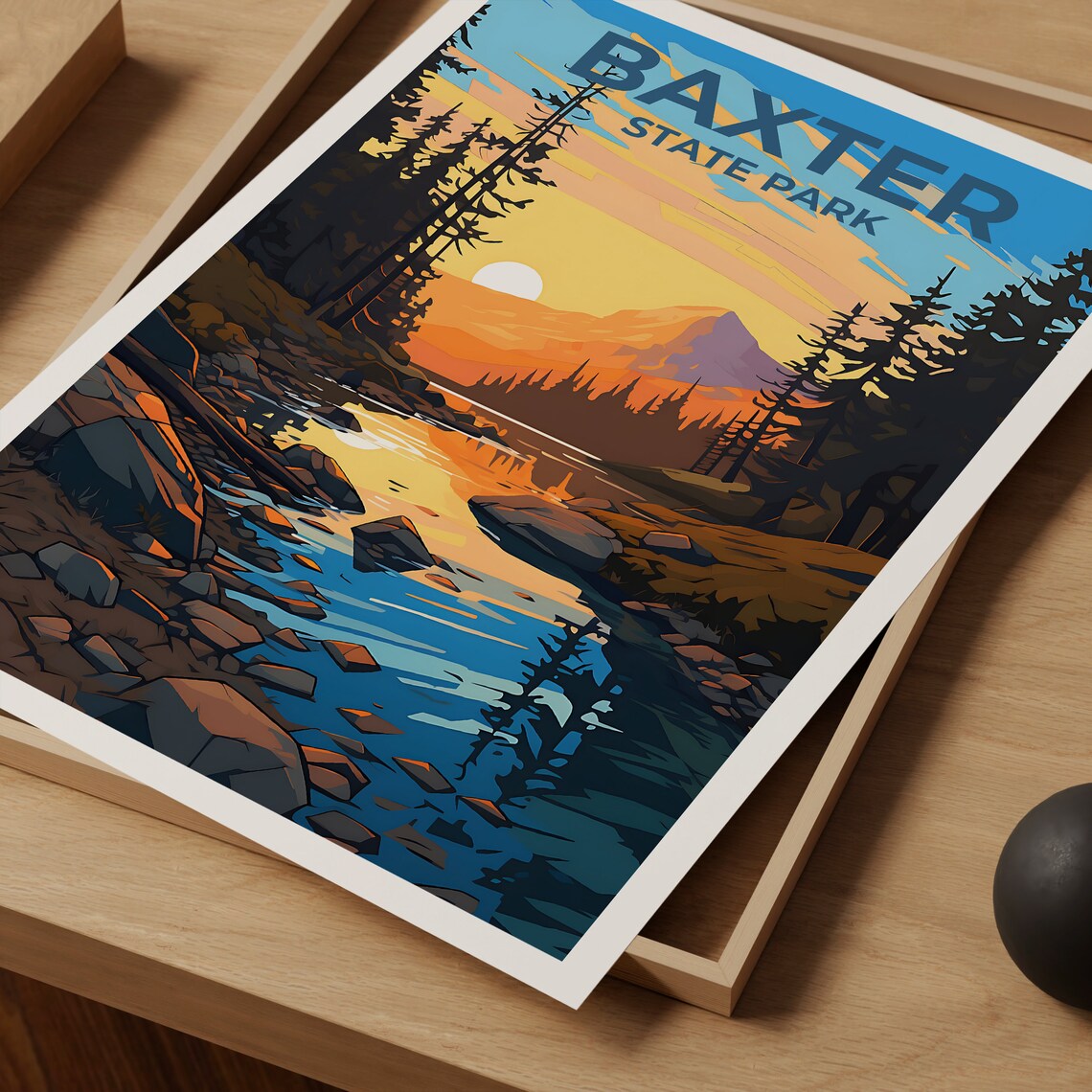 Baxter State Park Maine Sunset Lake Mountain Vintage Travel Poster - Image 4