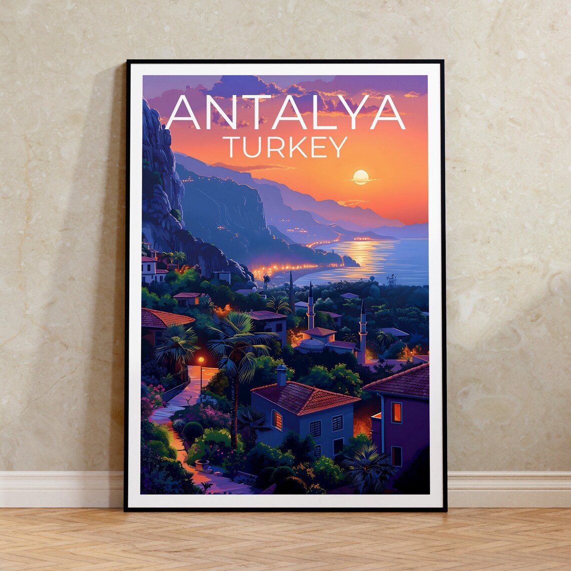 Antalya Travel Poster, Turkey Landscape Art Print