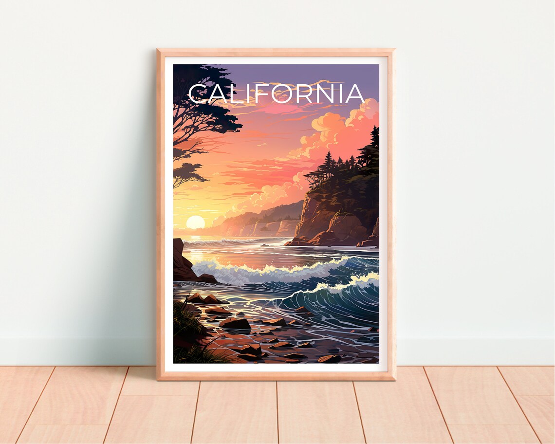 California Rocky Coast Sunset Waves Cypress Cliffs Ocean View Poster - Image 4