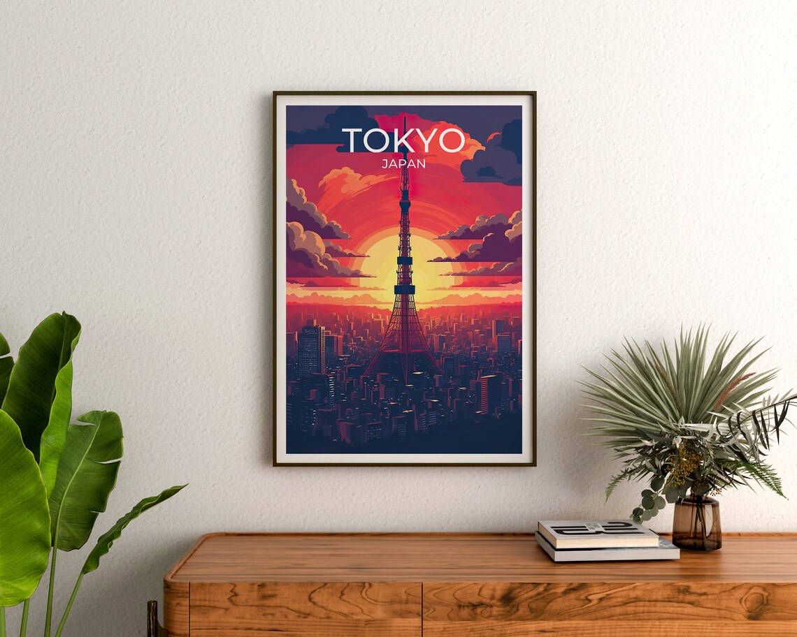 Tokyo Japan Landmark Tower Giant Red Sun Sunset Travel Poster - Image 3