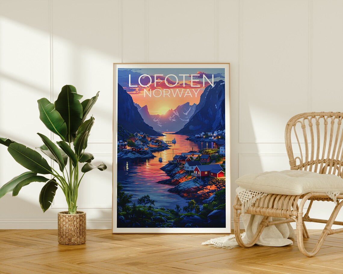 Lofoten Norway Fishing Village Fjord Sunset Arctic Travel Poster - Image 2