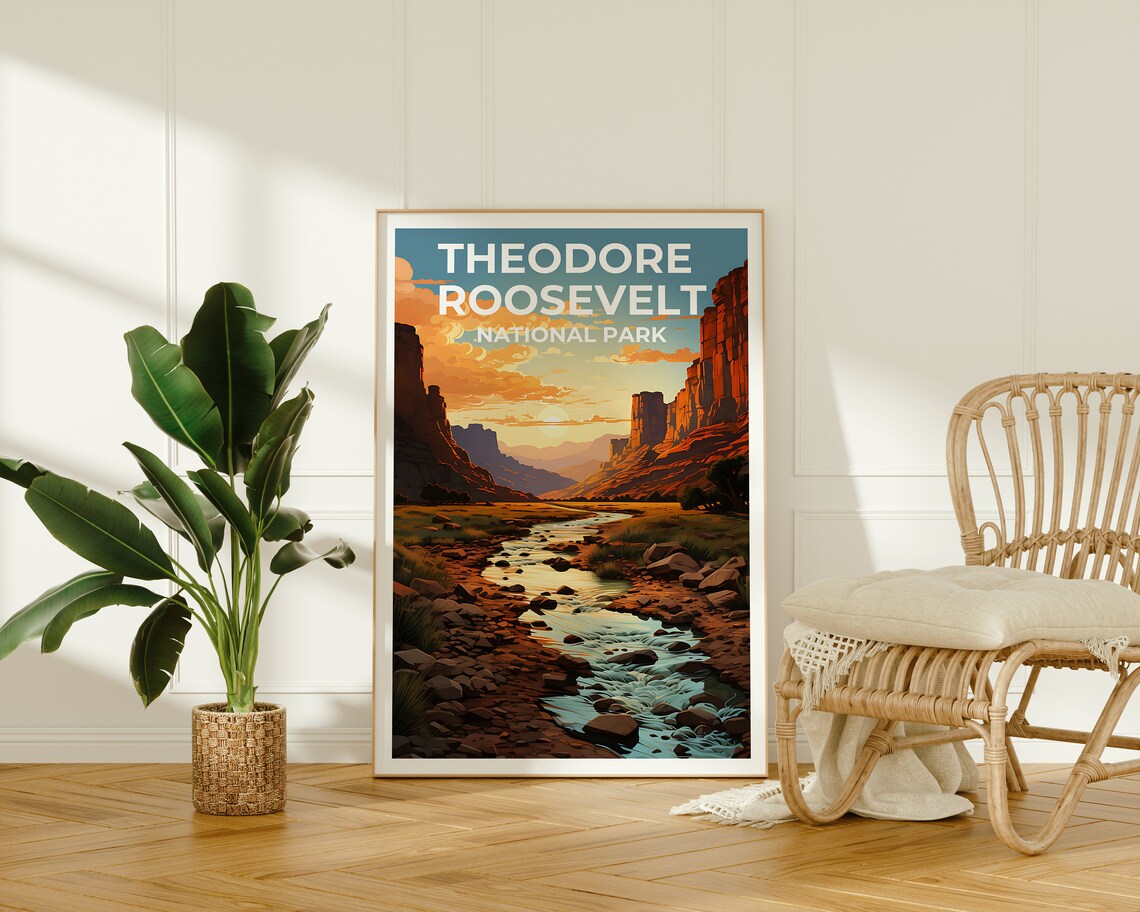 Theodore Roosevelt National Park Badlands River Sunset Travel Poster - Image 2