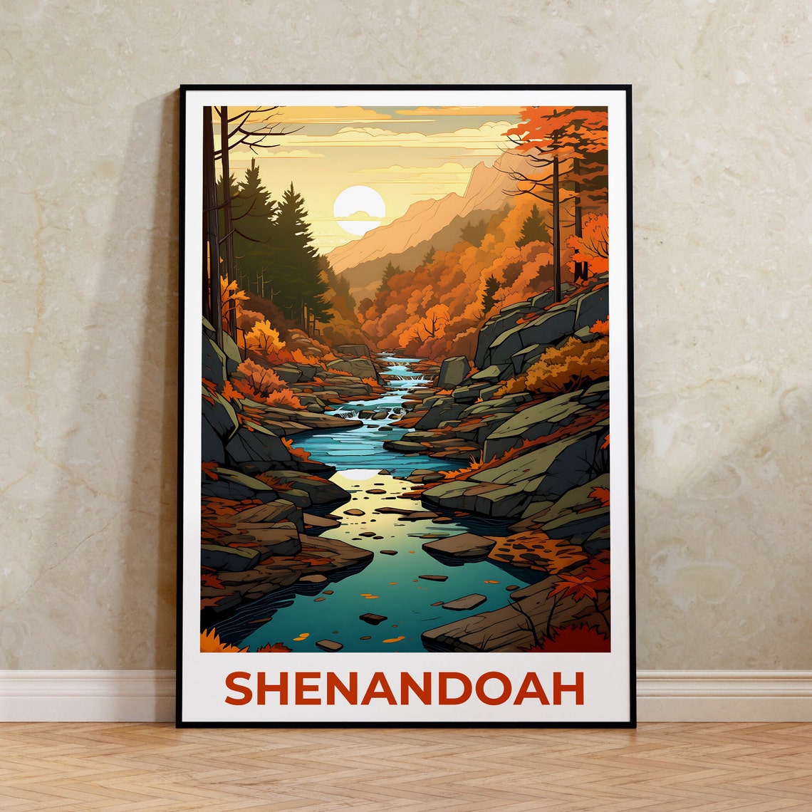 Shenandoah Virginia Autumn Stream Mountain Fall Foliage Travel Poster