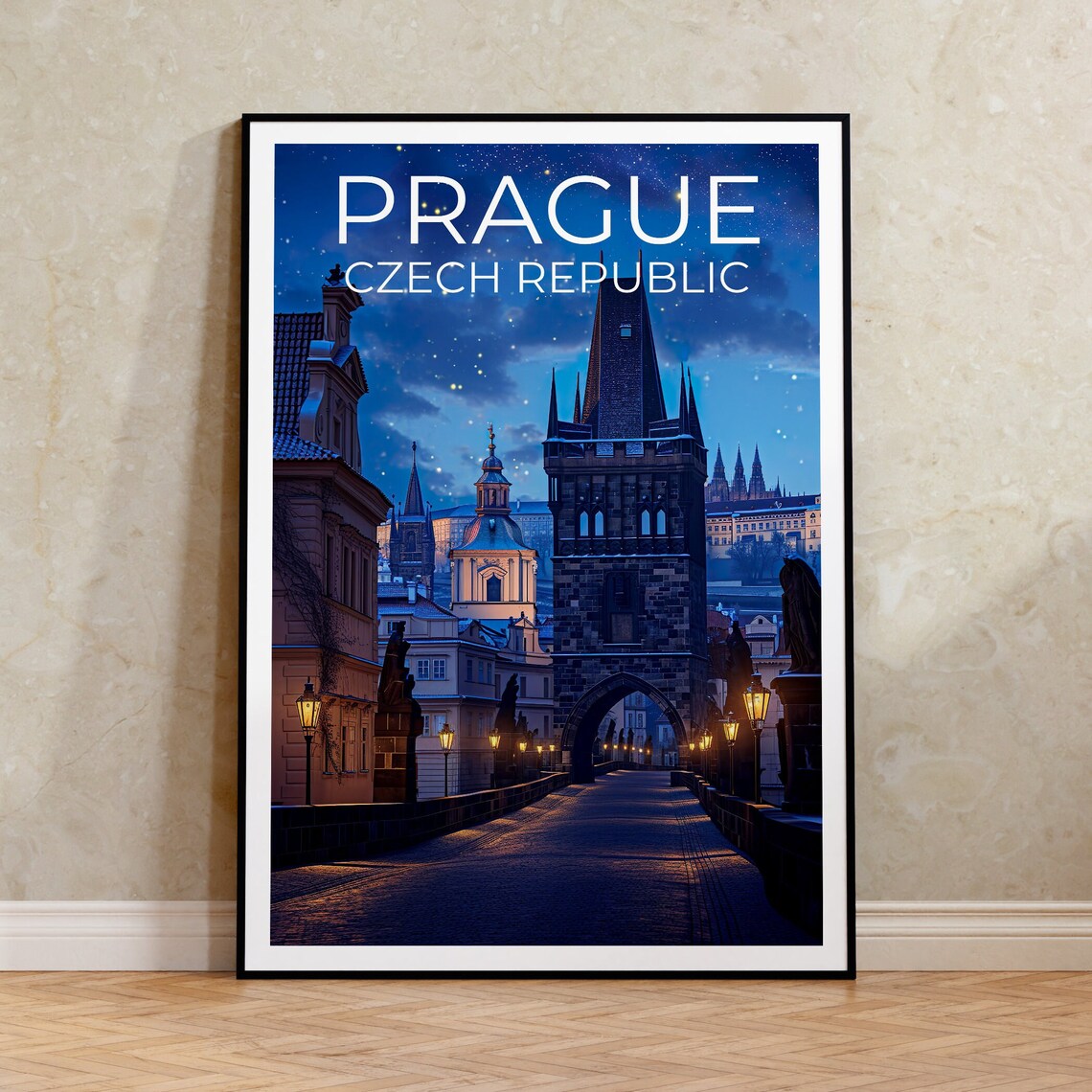 Prague Travel Poster, Charles Bridge Art Print