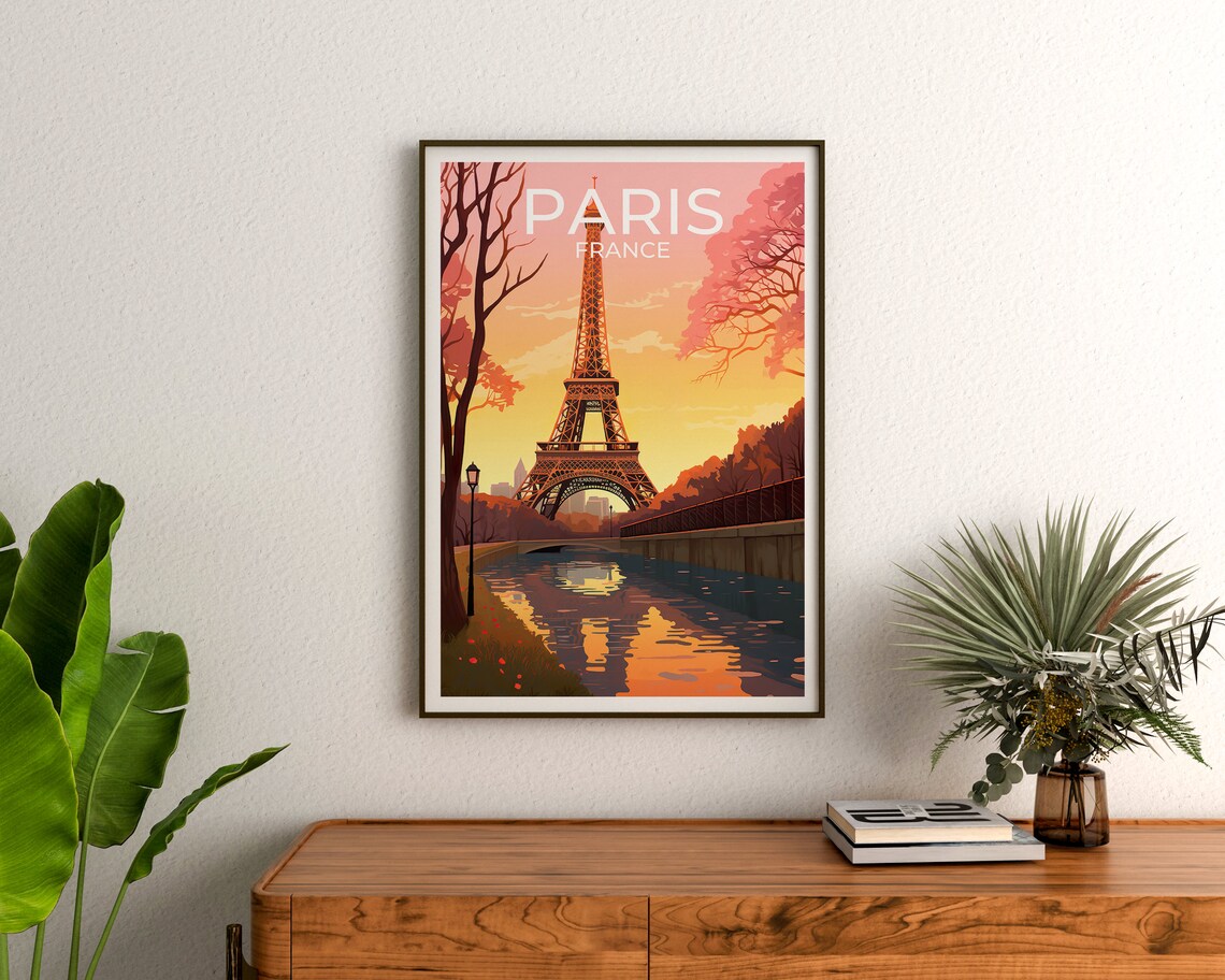 Paris France Eiffel Tower Seine Golden Hour River View Travel Poster - Image 3