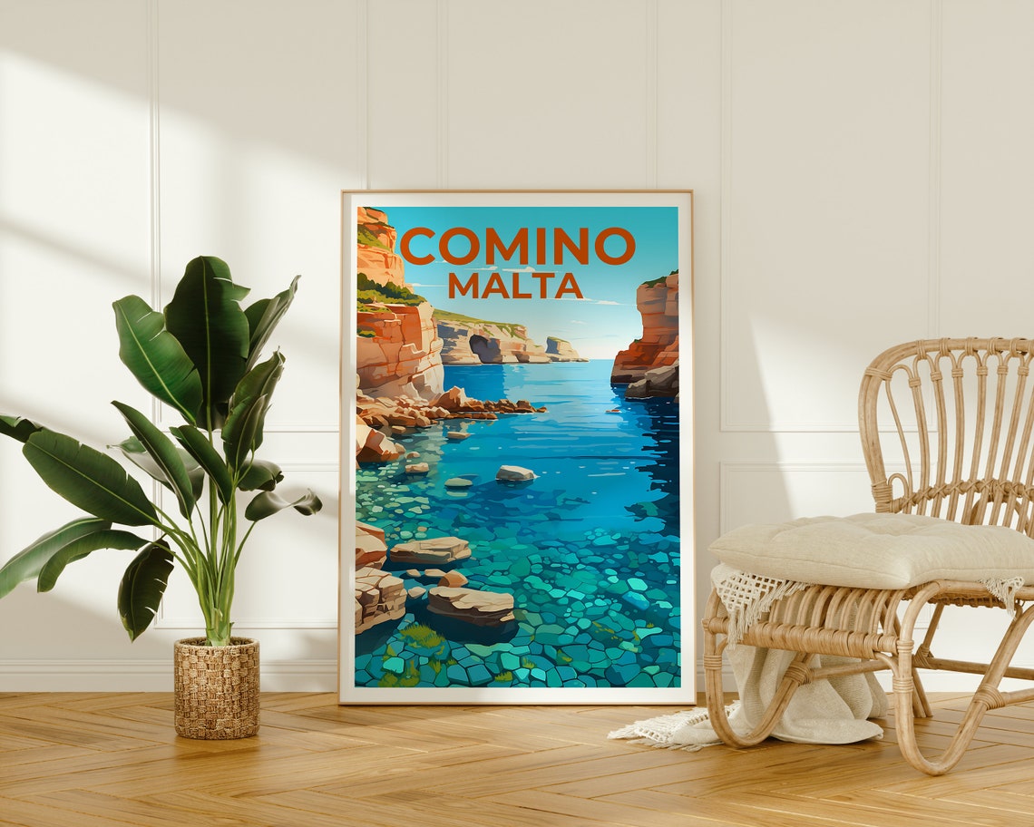 Comino Malta Turquoise Lagoon Cliffs Clear Water Island Travel Poster - Image 2