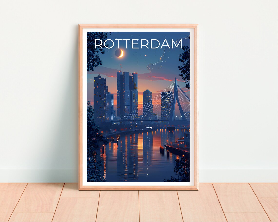 Rotterdam Travel Poster, Erasmusbrug Bridge Print - Image 4
