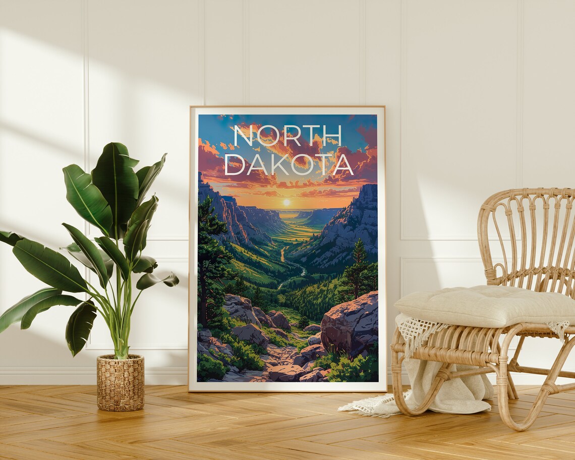 North Dakota Badlands Valley River Sunset Cliffs Travel Poster - Image 2