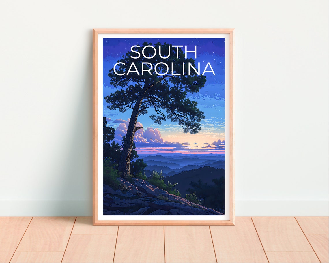 South Carolina Blue Ridge Dusk Lone Pine Starry Mountain View Poster - Image 4