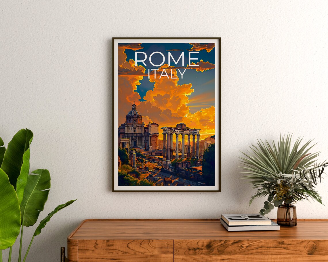 Rome Italy Roman Forum Ruins Dramatic Sunset Clouds Travel Poster - Image 3
