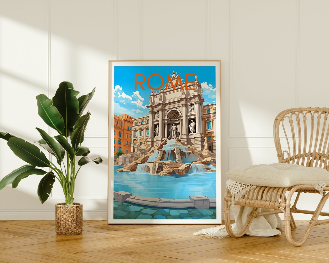 Rome Trevi Fountain Travel Poster, Italy Wall Art - Image 2