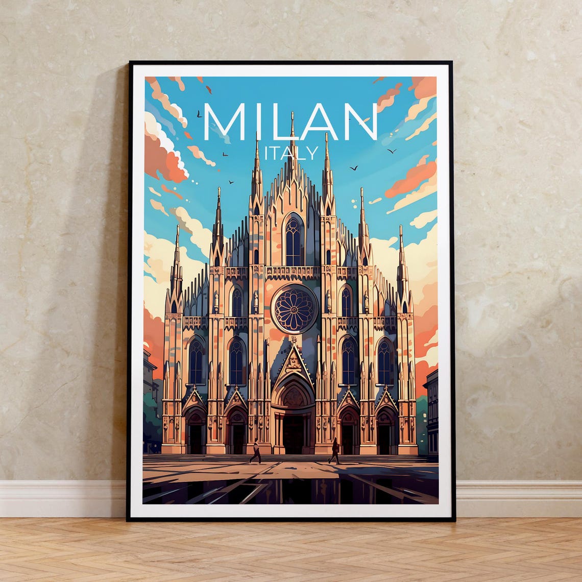 Milan Italy Duomo Cathedral Gothic Spires Facade City Travel Poster
