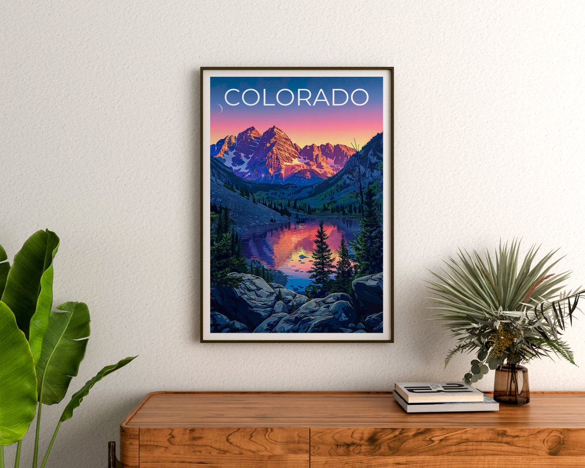 Colorado Alpine Lake Sunset Snowy Peaks Mountain Mirror Poster - Image 3