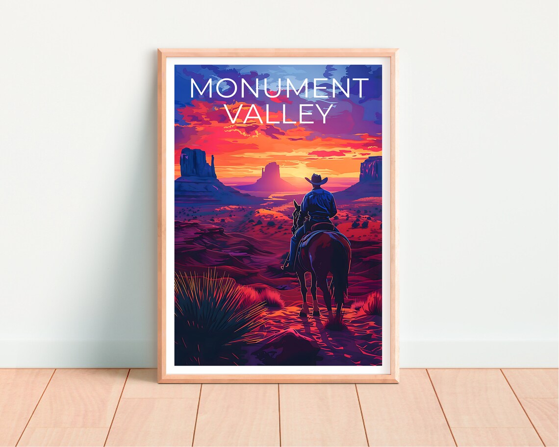 Monument Valley Cowboy Horseback Sunset Desert Buttes Poster - Image 4