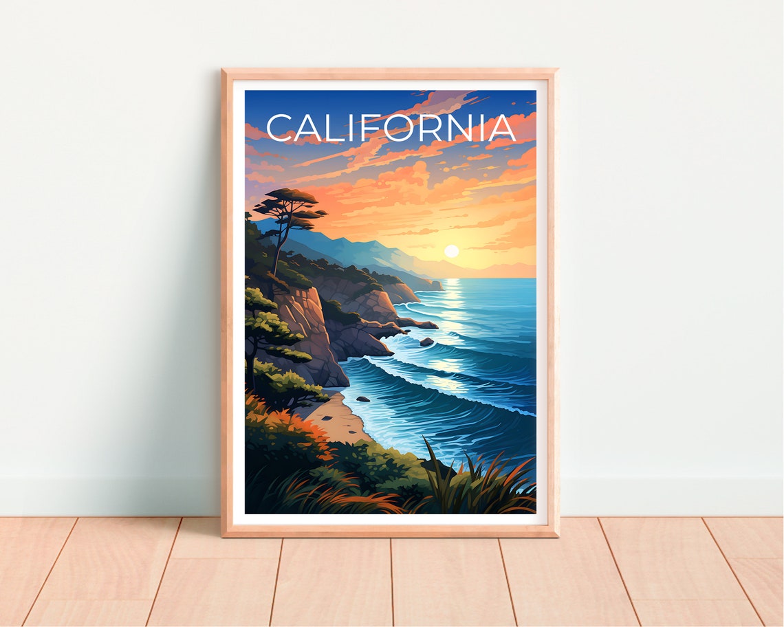 California Coast Sunset Cliffs Ocean Waves Golden Hour Poster - Image 4