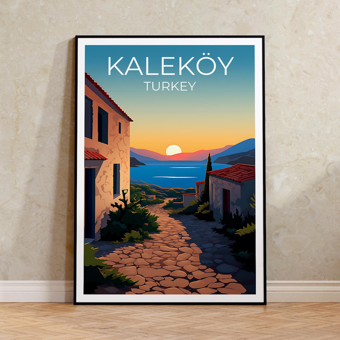 Kalekoy Turkey Stone Village Lane Sunset Sea Harbor View Poster
