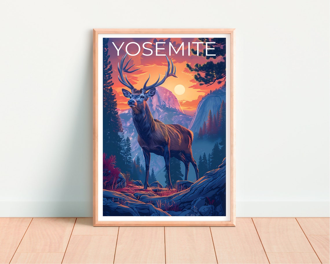 Yosemite National Park Elk at Sunset Half Dome Granite Poster - Image 4
