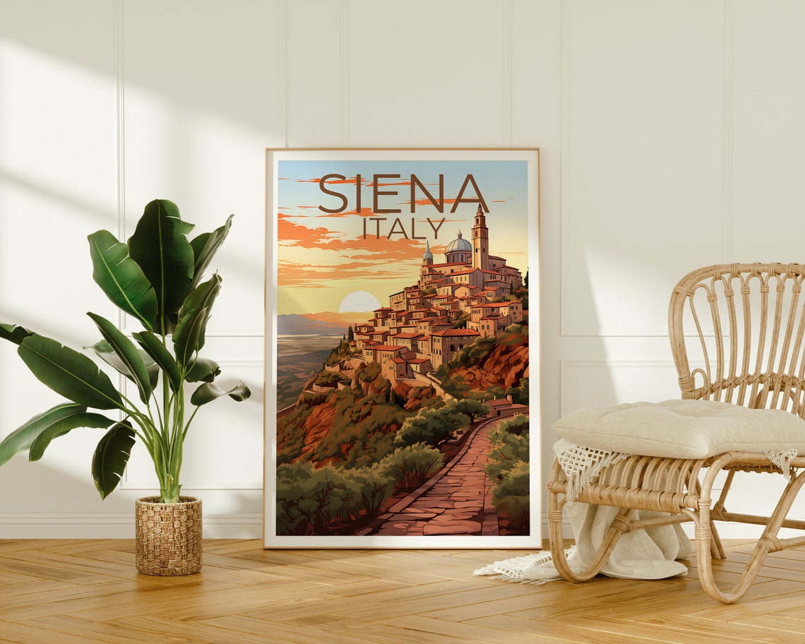 Siena Italy Hilltop Old Town Sunset Tuscan Landscape Travel Poster - Image 2