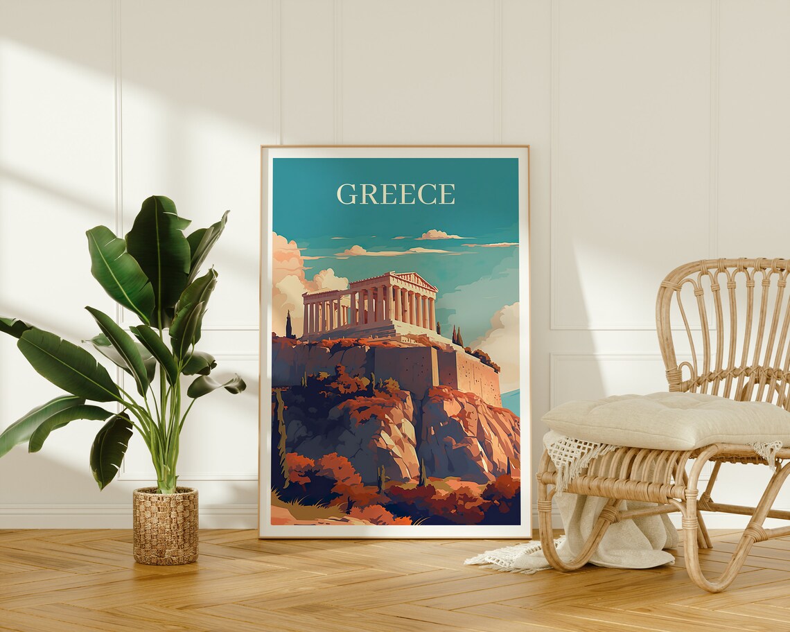 Athens Greece Parthenon Acropolis Ancient Temple Sunset Travel Poster - Image 2
