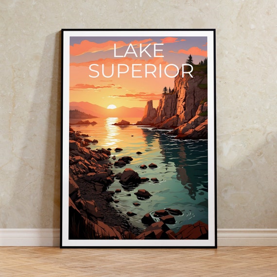 Lake Superior Poster Lake Superior Art Great Lakes Poster Great Lakes Art
