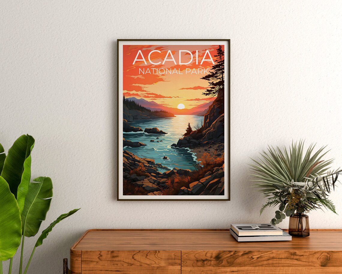 Acadia National Park Maine Rocky Coast Sunset Ocean View Travel Poster - Image 3