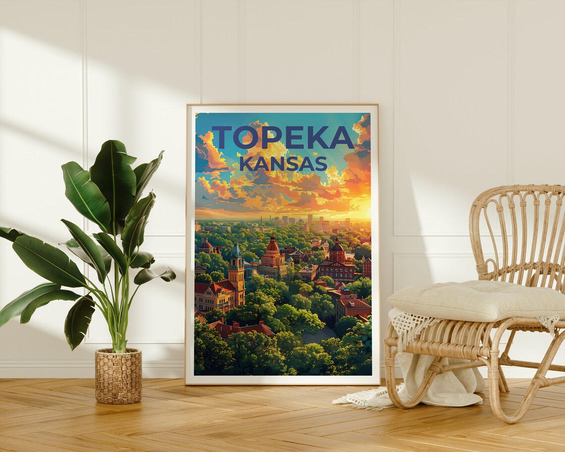 Topeka Kansas City Skyline Sunset Downtown Domes Aerial Travel Poster - Image 2