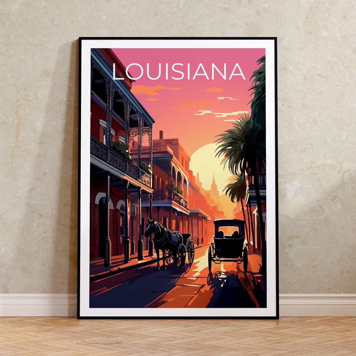 Louisiana French Quarter Horse Carriage Street Sunset Poster