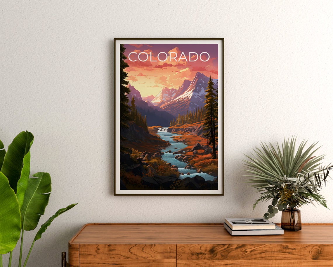 Colorado Rocky Mountains Waterfall Stream Sunset Alpine Travel Poster - Image 3