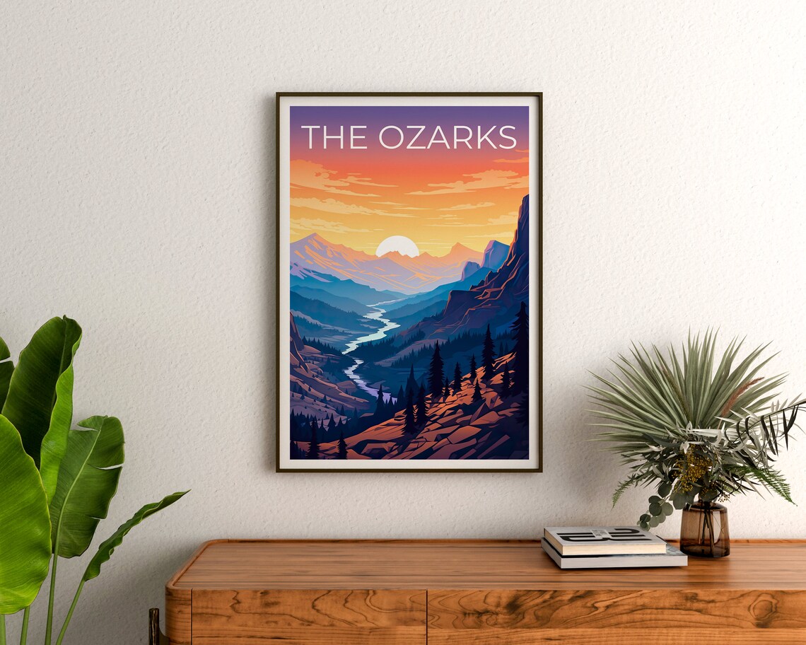 The Ozarks Mountains Sunset River Valley Scenic Travel Poster - Image 3