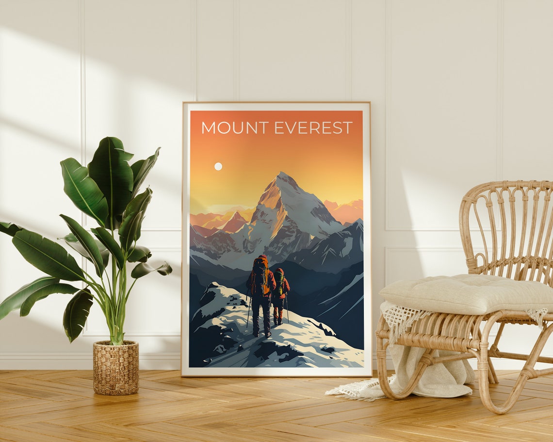 Mount Everest Snowy Summit Climbers Himalayan Sunset Adventure Poster - Image 3