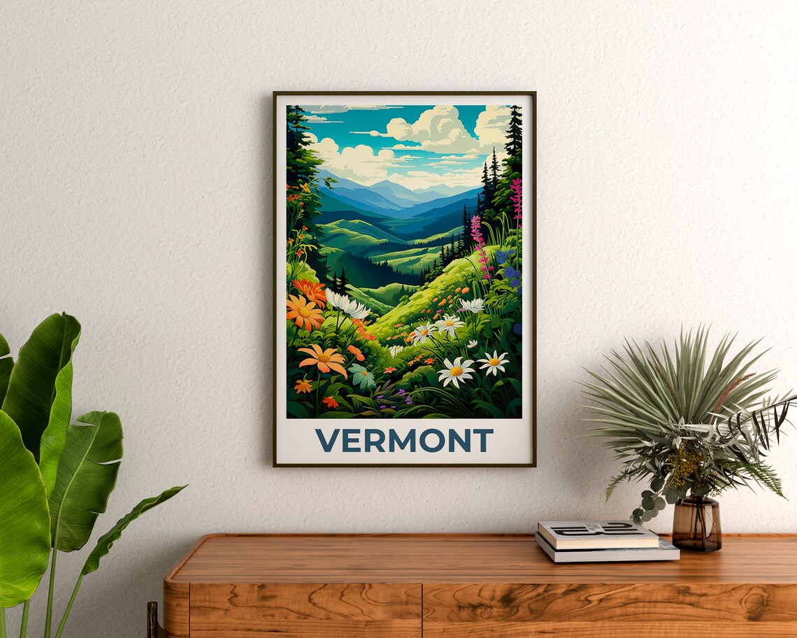 Vermont Green Mountains Flower Travel Poster Print - Image 3