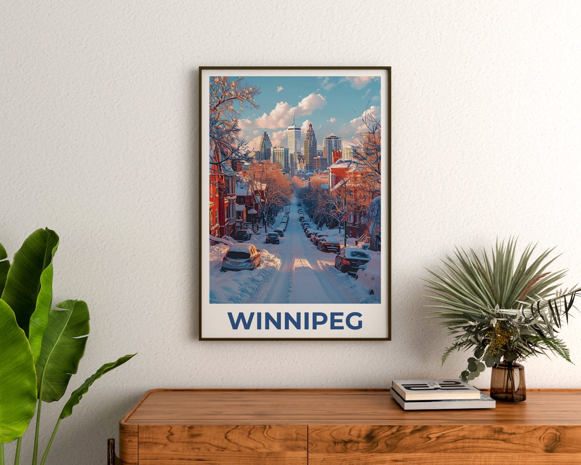 Winnipeg Canada Snowy Winter Street Downtown Skyline Sunrise Poster - Image 3