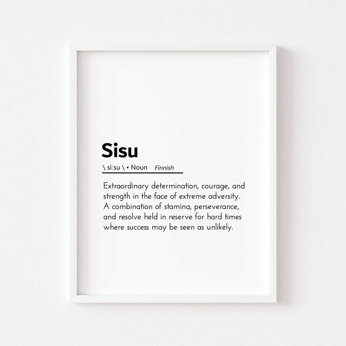 Sisu Finnish Definition Poster Minimalist Dictionary Quote Gift Decor