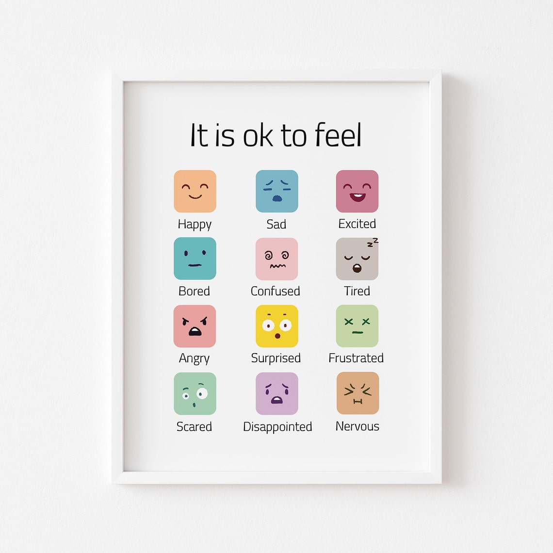 Feelings Emotions Chart Poster for Kids Therapy Classroom Art