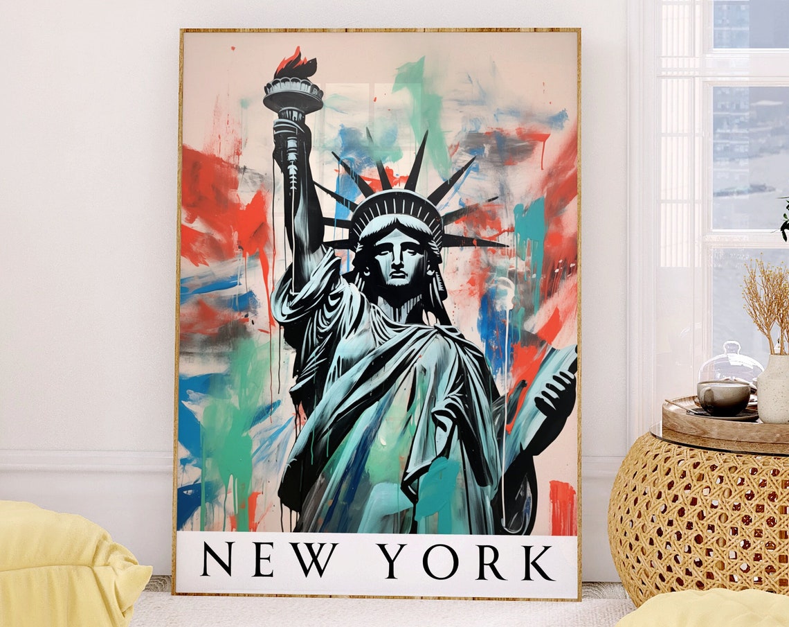 New York Statue of Liberty Pop Art Colorful Graffiti Travel Poster - Image 4
