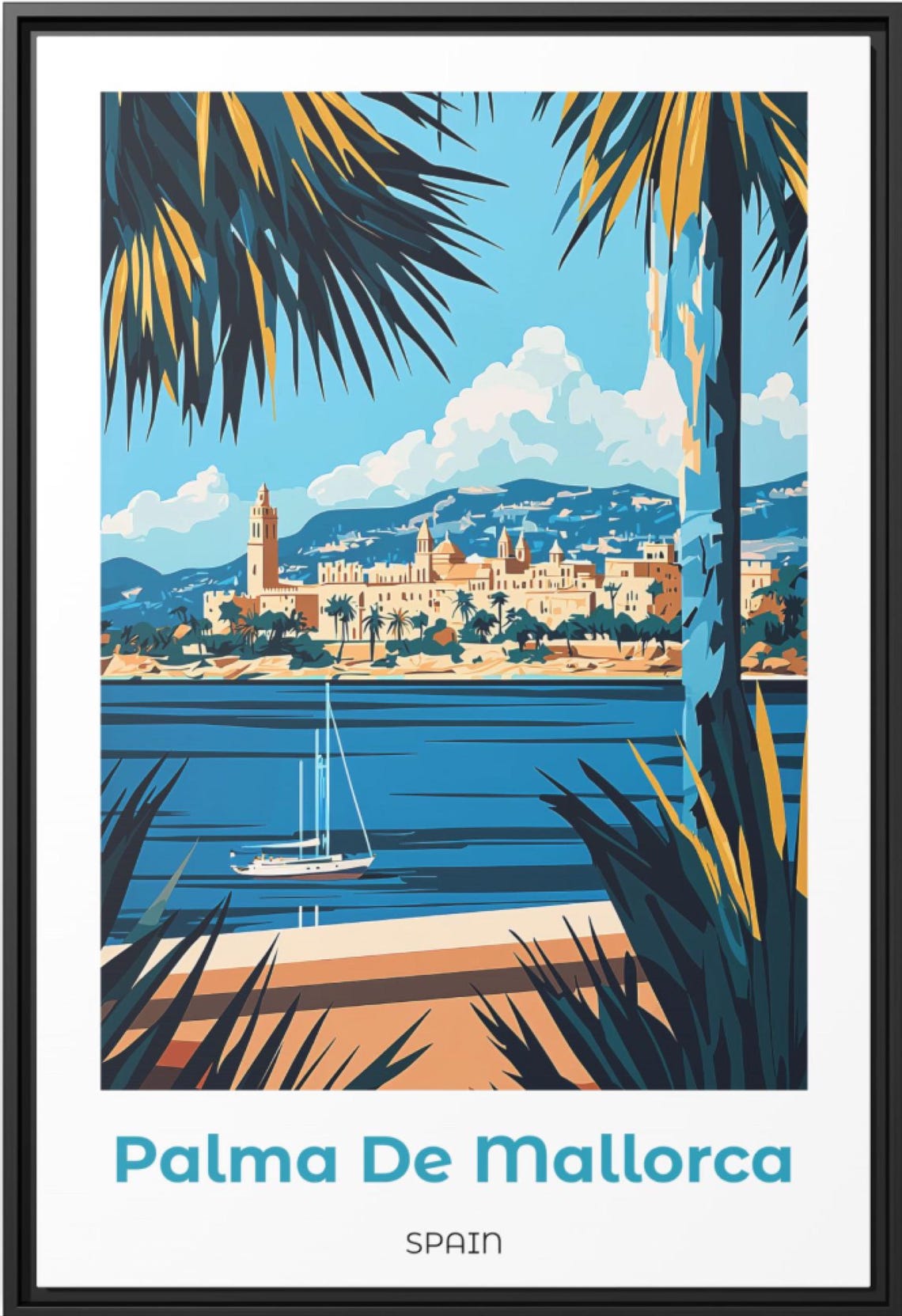 Mallorca Spain Travel Poster Vintage Minimalist Style Mediterranean Wall Art Retro Themed