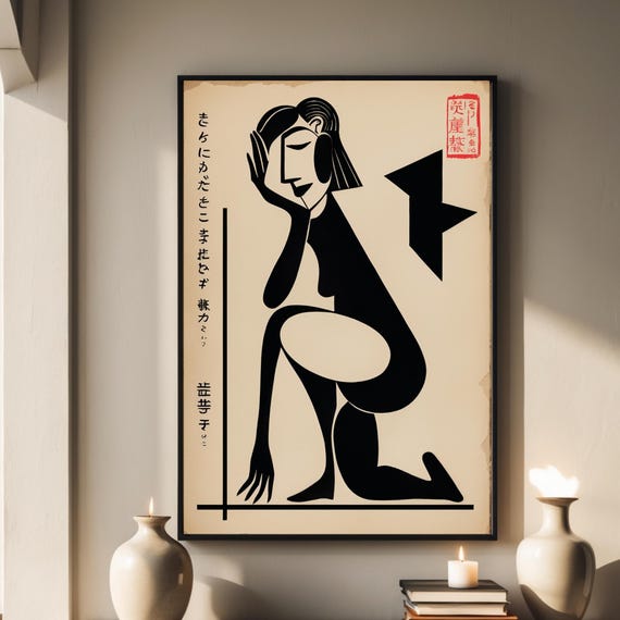 Picasso Style Woman Wall Art Minimalist Abstract Female Print Exhibition Poster Japan