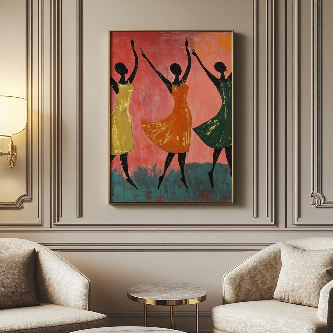 Dancing Women Silhouettes Colorful Joyful Modern Painting Poster